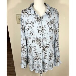 Back In The Saddle Floral Button Down Top Women XL Blue Western Corset Back